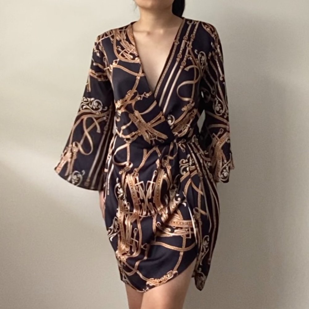 Sheike Black and Gold Wrap Dress - Picture 4 of 8